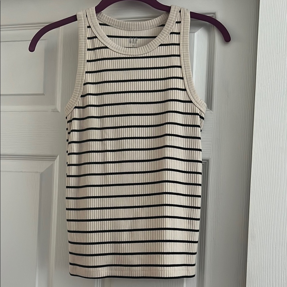 GAP Ribbed High Neck Tank with Black Stripes